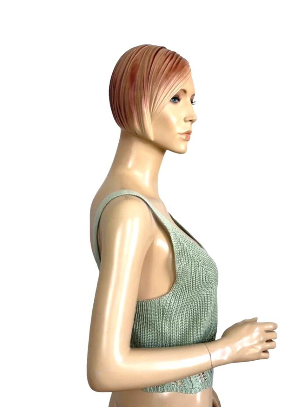 Jolie & Joy By FCT With Love Braided Lace-Up Sweater Crop Top in Sage Green - Picture 4 of 9